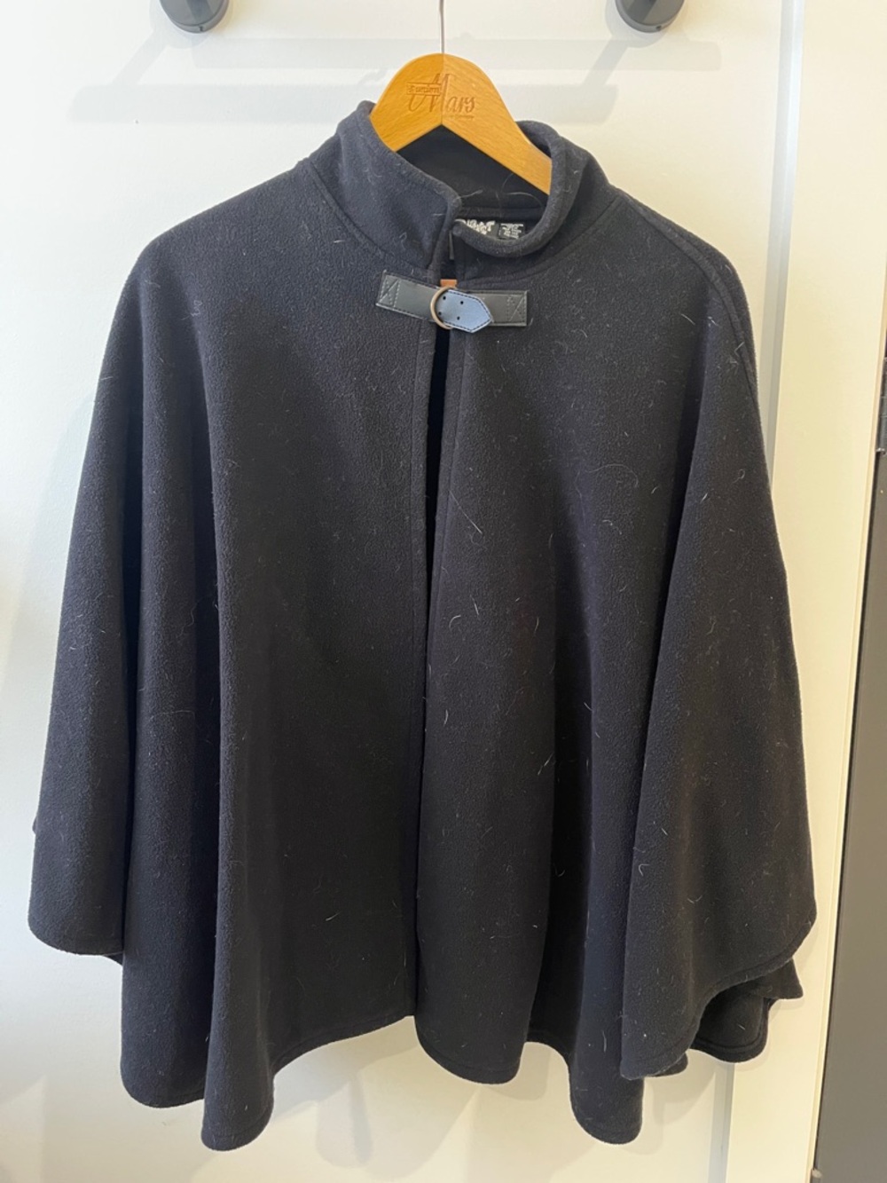 Women's Black Fleece Cape Jacket with Buckle Closure